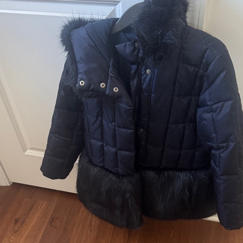 Crewcuts Navy Quilted Puffer Jacket with Faux Fur